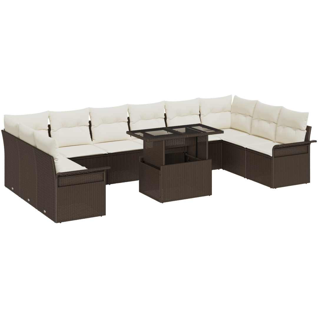 11-delars trädgårdsoffset med kuddar i brun poly-rattan vidaXL 100 x 55 x 73 cm – bild 2