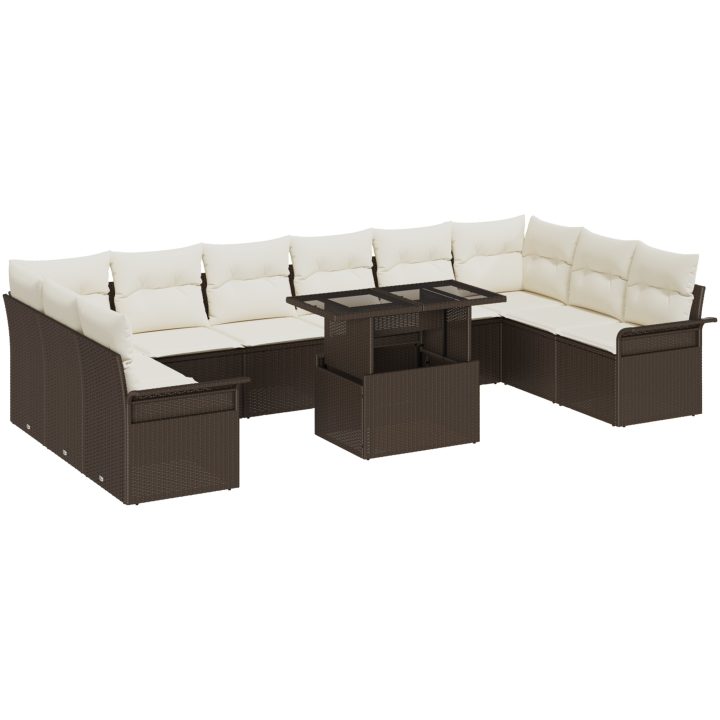 11-delars trädgårdsoffset med kuddar i brun poly-rattan vidaXL 100 x 55 x 73 cm – bild 2