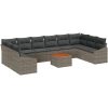 11-delars trädgårdsoffset med kuddar i grå poly-rattan och akacia vidaXL 55 x 55 x 37 cm – miniatyr 2