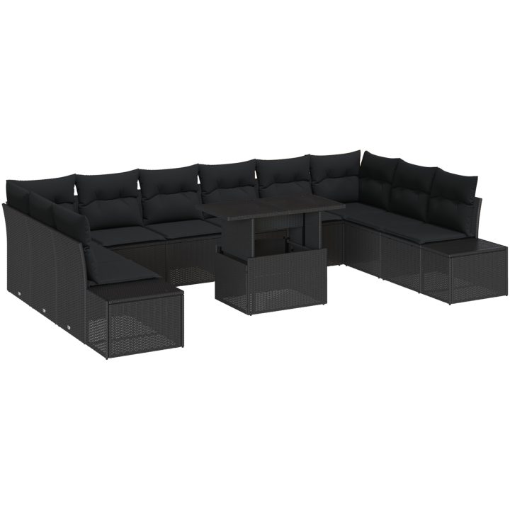 11-delars trädgårdsoffset med kuddar i svart poly rattan vidaXL 100 x 55 x 73 cm – bild 2