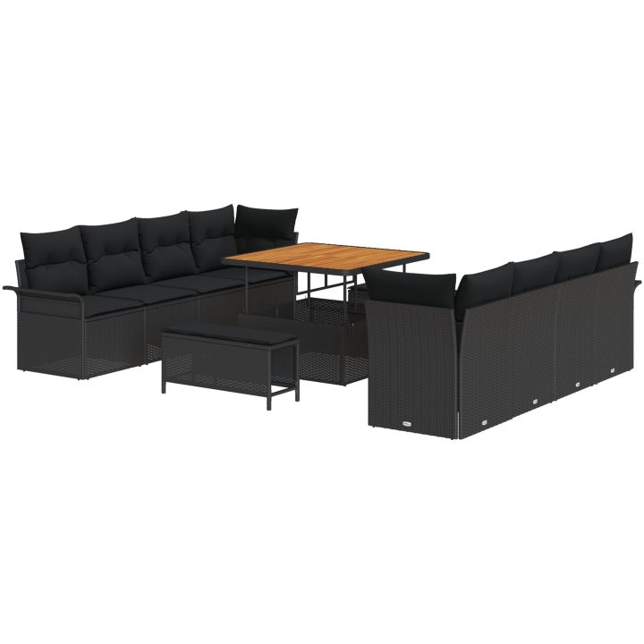 11 Delars Trädgårdsoffset med Kuddar Svart Poly Rattan Acacia vidaXL Stor – bild 2