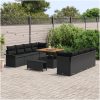 11 Delars Trädgårdsoffset med Kuddar Svart Poly Rattan Acacia vidaXL Stor – miniatyr 3