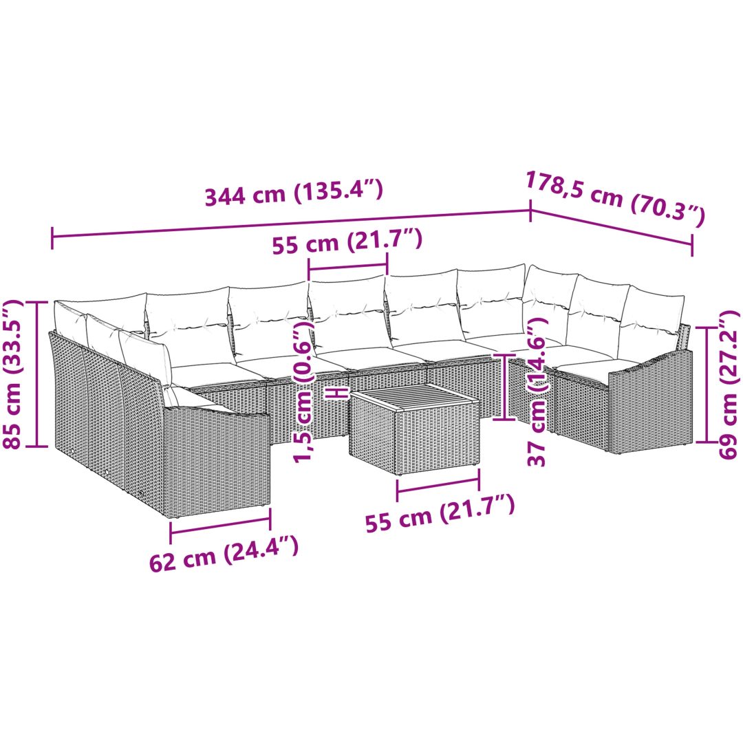 11-delars trädgårdsoffset med kuddar vidaXL 55 x 55 x 37 cm – bild 9