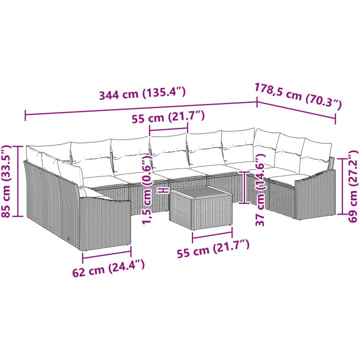 11-delars trädgårdsoffset med kuddar vidaXL 55 x 55 x 37 cm – bild 9