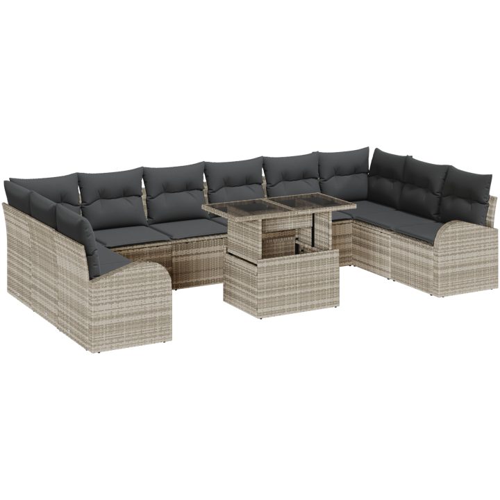 11-delars trädgårdsoffset med ljusgrå kuddar i poly-rattan vidaXL 100 x 55 x 73 cm – bild 2