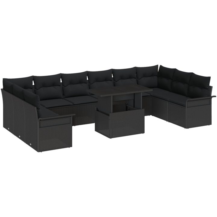 11-delars trädgårdsoffset med svarta kuddar i poly rattan vidaXL 100 x 55 x 73 cm – bild 2