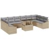 11-delars trädgårdsoffsets med kuddar beige polyrotting vidaXL 100 x 55 x 73 cm – miniatyr 2