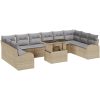 11-delars trädgårdsoffuppsättning med kuddar beige polyrotting vidaXL Stor – miniatyr 2