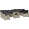 11-delars trädgårdssofa set med kuddar ljusgrå poly rattan vidaXL Stor – miniatyr 2