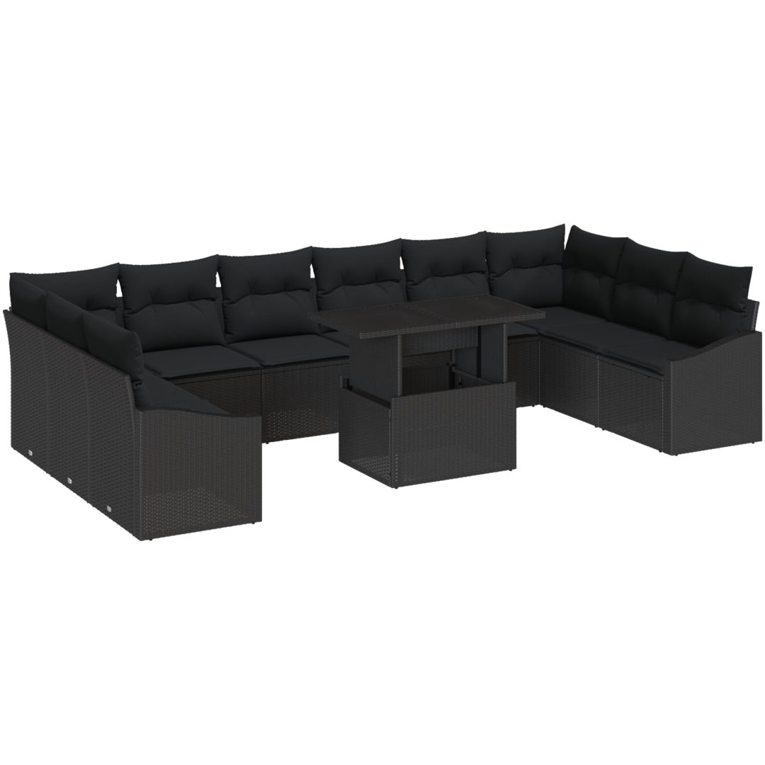 11-delars trädgårdssoff-set med kuddar svart polyrotting vidaXL 100 x 55 x 73 cm – bild 2