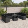11-delars trädgårdssoff-set med kuddar svart polyrotting vidaXL 100 x 55 x 73 cm – miniatyr 3