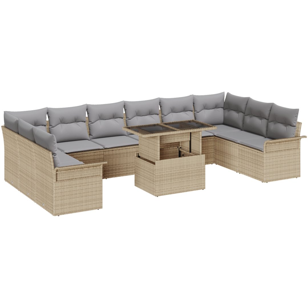 11-delars trädgårdssoffa med kuddar i beige polyrotting vidaXL 100 x 55 x 73 cm – bild 2