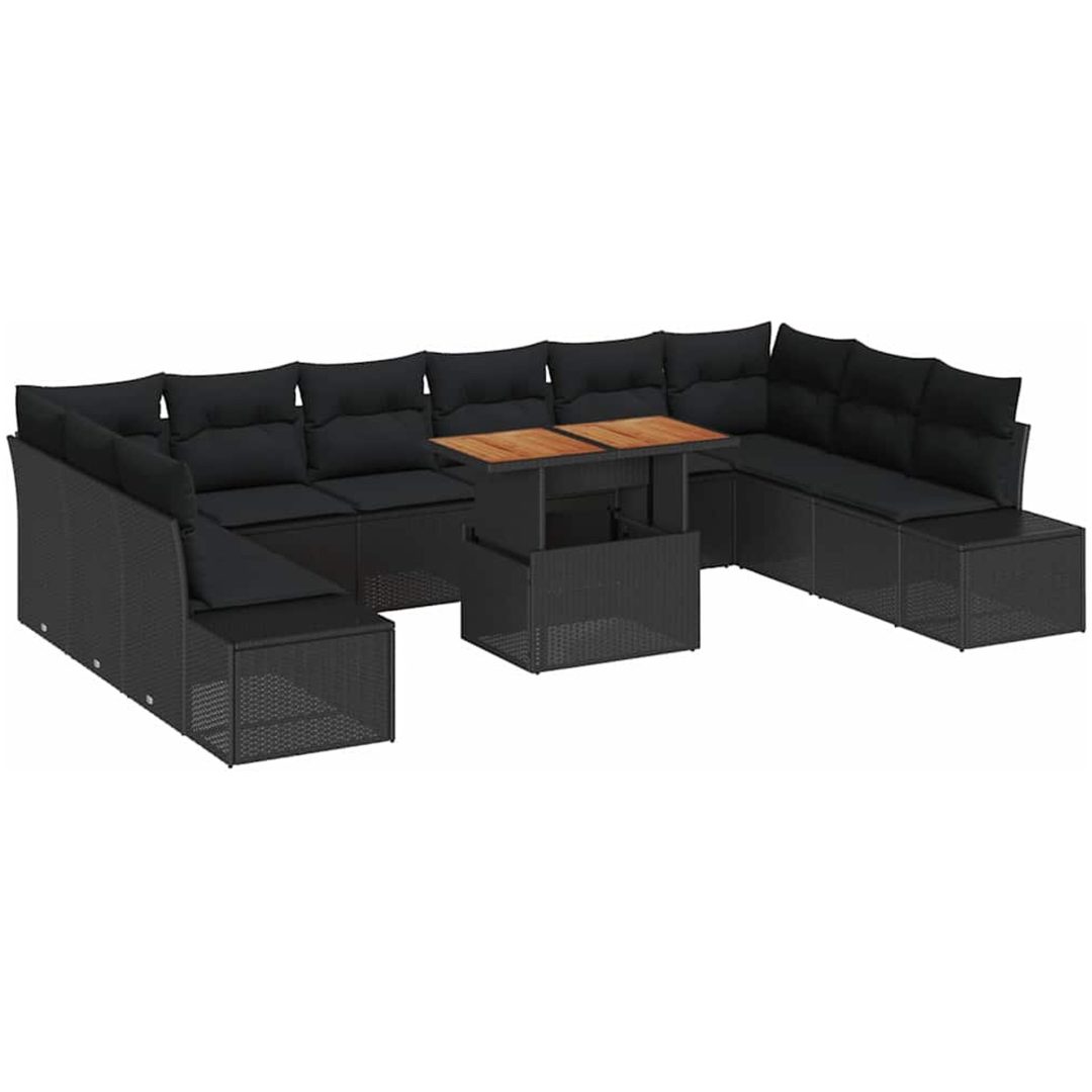 11-delars trädgårdssoffa med kuddar, svart polyrotting vidaXL 100 x 55 x 73 cm – bild 2
