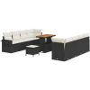 11-delars trädgårdssoffan med kuddar, svart, poly rattan, akacia. vidaXL Stor – miniatyr 2
