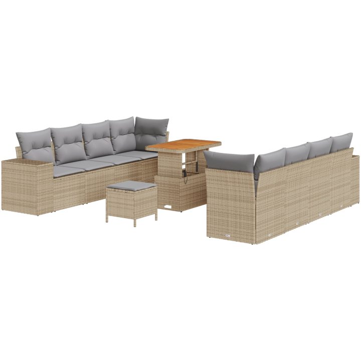 11 Delars Trädgårdssoffaset med Kuddar Beige Poly Rattan Akacia vidaXL Stor – bild 2
