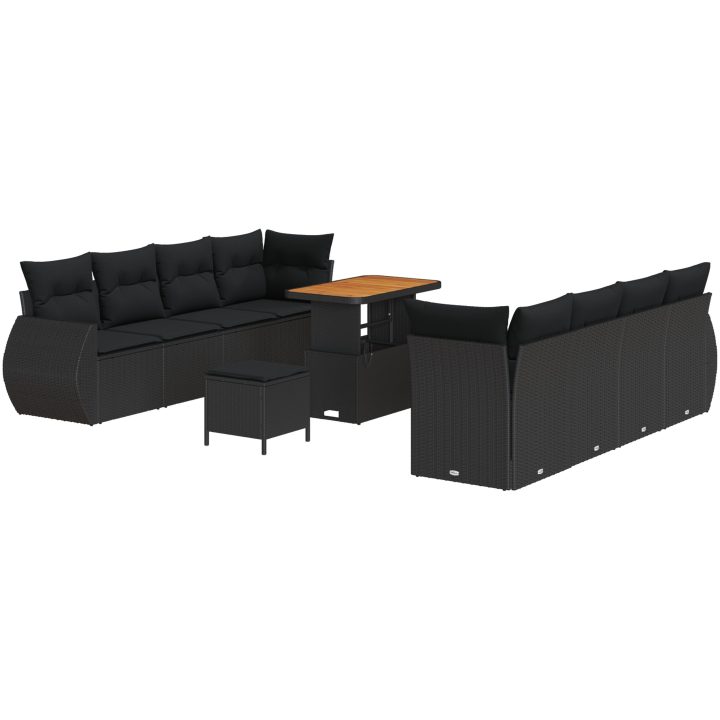 11 Delars Trädgårdssoffgrupp med Kuddar Svart Poly Rattan Akacia vidaXL Medium – bild 2