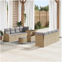 11-delars trädgårdssoffset med kuddar Beige Poly Rattan Akacia vidaXL