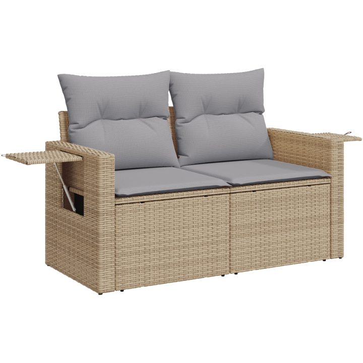 11 Delars Trädgårdssoffset med Kuddar Beige Poly Rattan Akacia vidaXL Stor – bild 6