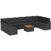 11 Delars Trädgårdssoffset med Kuddar - Svart Poly Rattan och Akacia vidaXL 55 x 55 x 37 cm – miniatyr 2