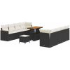 11-delat trädgårdsofa set med kuddar svart poly rattan akacia vidaXL Stor – miniatyr 2