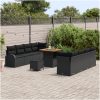 11-delat trädgårdsofa set med kuddar svart polyrotting akacia vidaXL Stor – miniatyr 3
