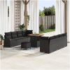 11-delat trädgårdsofa set med kuddar svart polyrotting akacia vidaXL Stor – miniatyr 1