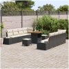 11-delat Trädgårdsofaset med kuddar Svart Poly Rattan Acacia vidaXL Större – miniatyr 3