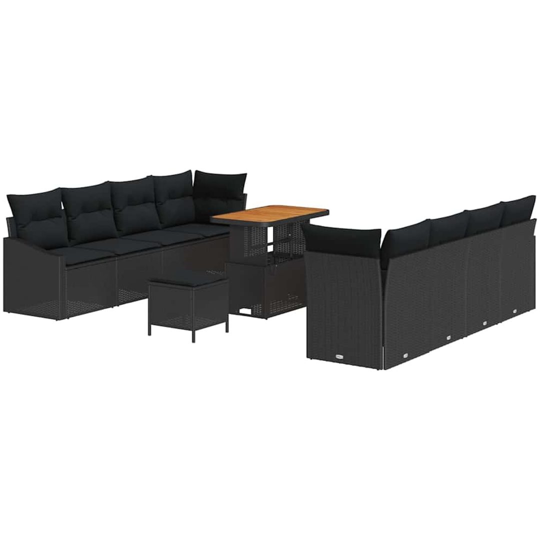 11-delat trädgårdsofaset med kuddar svart poly rattan akacia vidaXL Stor – bild 2