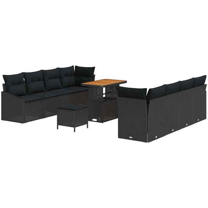 11-delat trädgårdsofaset med kuddar svart poly rattan akacia vidaXL Stor – bild 2