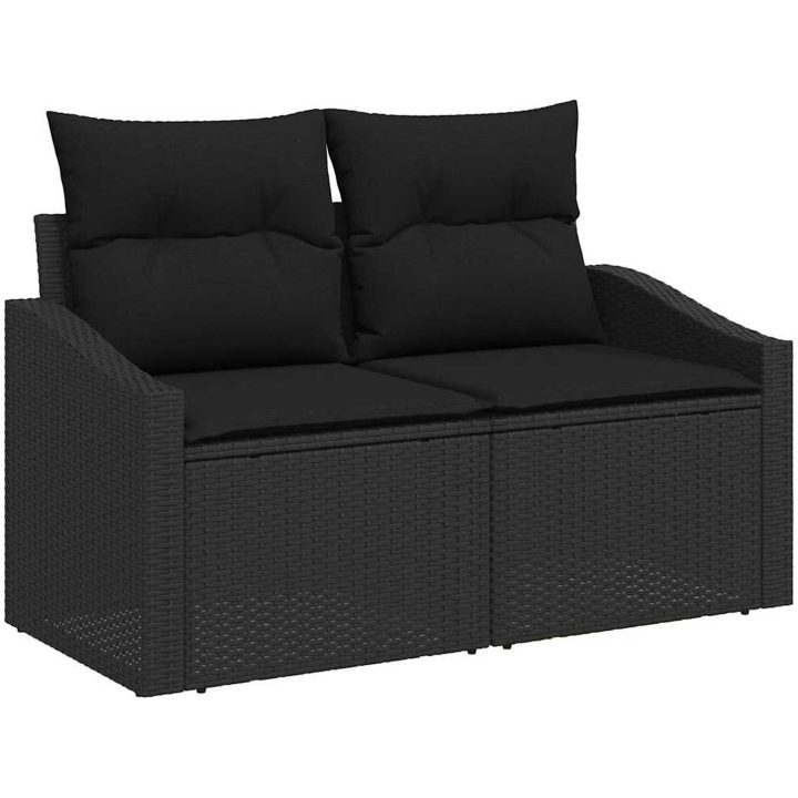 11-delat trädgårdsofaset med kuddar svart poly rattan akacia vidaXL Stor – bild 6