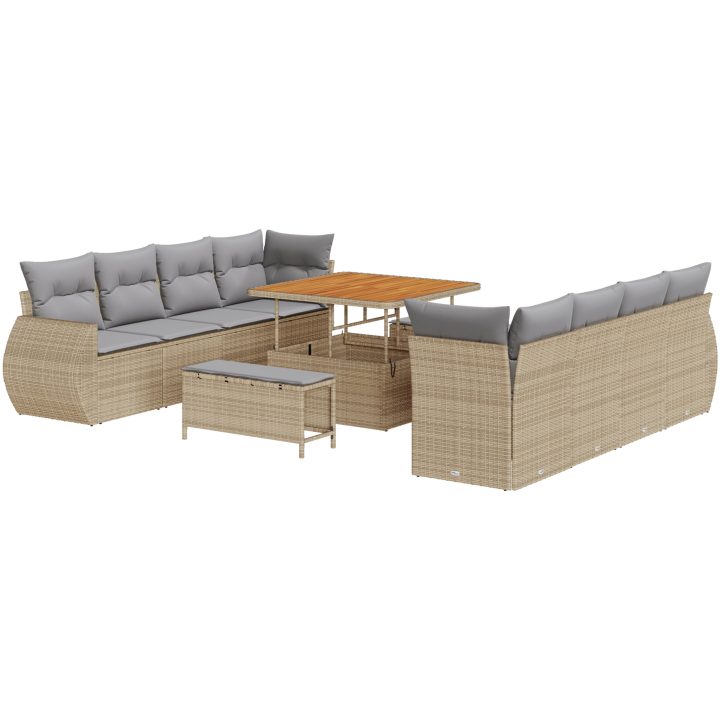 11-delat trädgårdsofasett med kuddar, beige poly-rotting akacia vidaXL Medium – bild 2