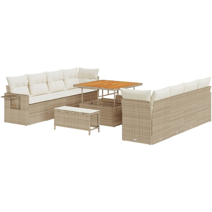 11-delat trädgårdsoff-set med kuddar Beige Poly rotting Akacia vidaXL Stor – bild 2