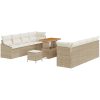 11-delat trädgårdsoff-set med kuddar beige polyrotting akacia vidaXL Stor – miniatyr 2
