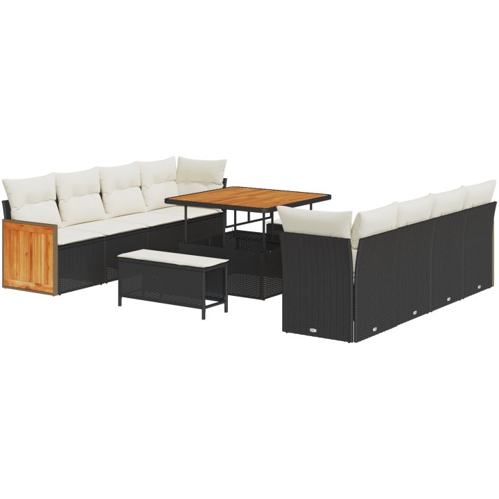 11-delat trädgårdsoff set med kuddar svart poly rattan akacia vidaXL Stor – bild 2