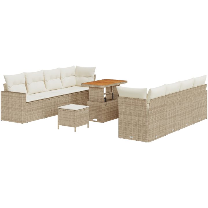 11-delat trädgårdsoffaset med kuddar beige polyflätad akaciaträ vidaXL Medium – bild 2