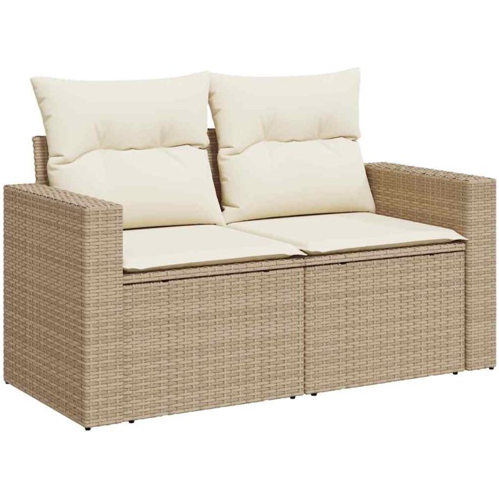 11-delat trädgårdsoffaset med kuddar beige polyflätad akaciaträ vidaXL Medium – bild 4