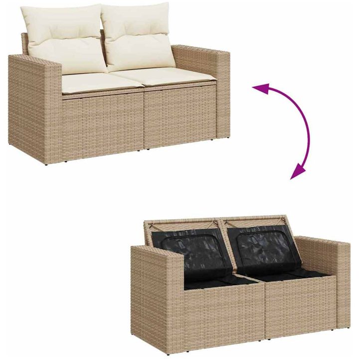 11-delat trädgårdsoffaset med kuddar beige polyflätad akaciaträ vidaXL Medium – bild 10