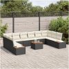 11-delat trädgårdsoffaset med kuddar Svart Poly Rattan Acacia vidaXL 55 x 55 x 37 cm – miniatyr 3