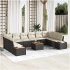 11-delat trädgårdsoffaset med kuddar Svart Poly Rattan Acacia vidaXL 55 x 55 x 37 cm – miniatyr 1