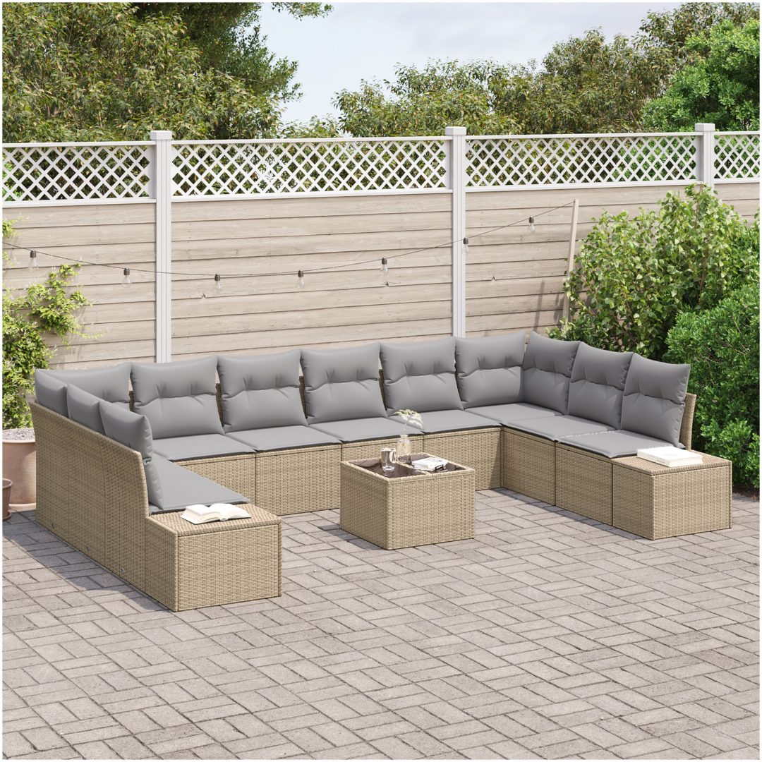 11-delat trädgårdsoffaset med kuddar svart polyrotting vidaXL 344 x 209 x 85 cm – bild 3