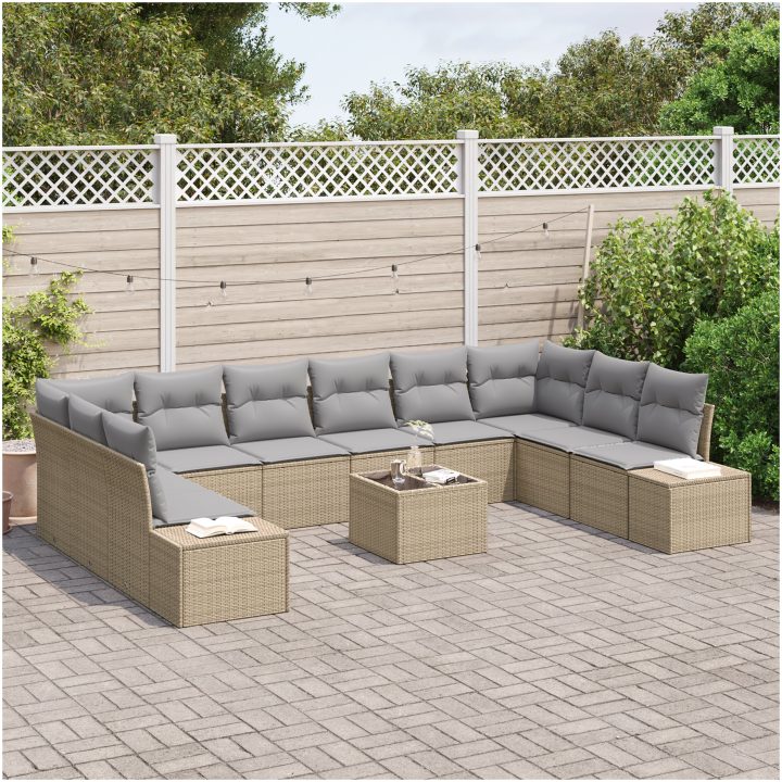 11-delat trädgårdsoffaset med kuddar svart polyrotting vidaXL 344 x 209 x 85 cm – bild 3