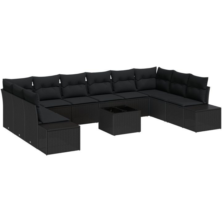 11-delat Trädgårdsoffer-set med kuddar Beige Poly Rattan vidaXL 344 x 209 x 85 cm – bild 2