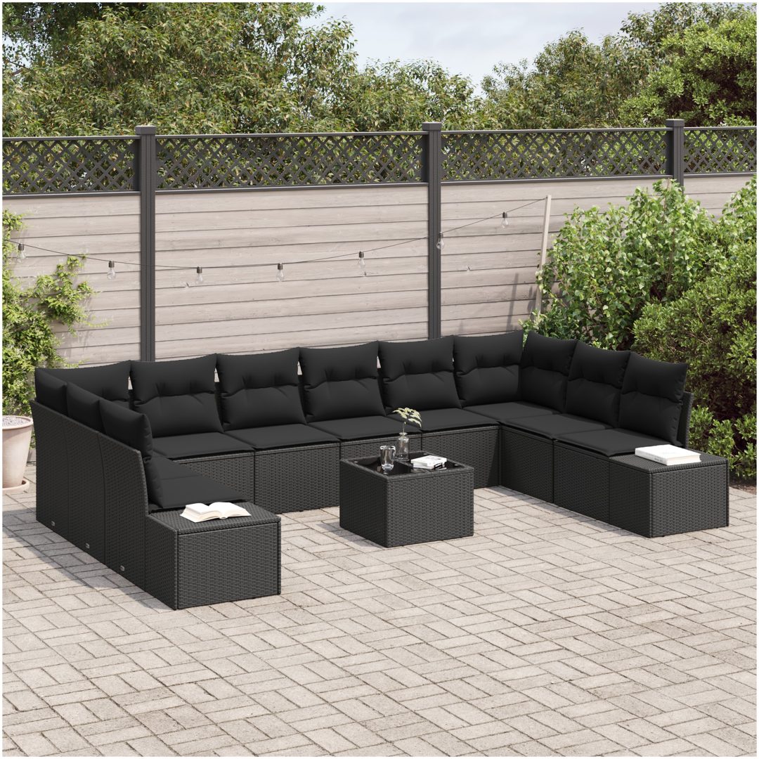 11-delat Trädgårdsoffer-set med kuddar Beige Poly Rattan vidaXL 344 x 209 x 85 cm – bild 3