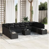 11-delat Trädgårdsoffer-set med kuddar Beige Poly Rattan vidaXL