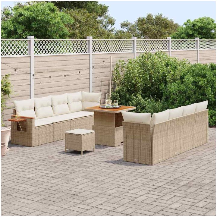 11-delat trädgårdsoffset med kuddar beige poly rattan akacia vidaXL Standard – bild 3