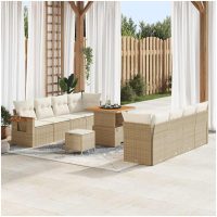 11-delat trädgårdsoffset med kuddar beige poly rattan akacia vidaXL