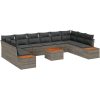11-delat trädgårdsoffset med kuddar grå poly rattan akacia vidaXL 55 x 55 x 37 cm – miniatyr 2