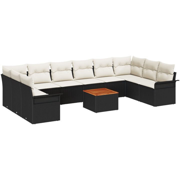 11-delat Trädgårdssoffset med dynor Svart Poly Rattan Acacia vidaXL Stor – bild 2