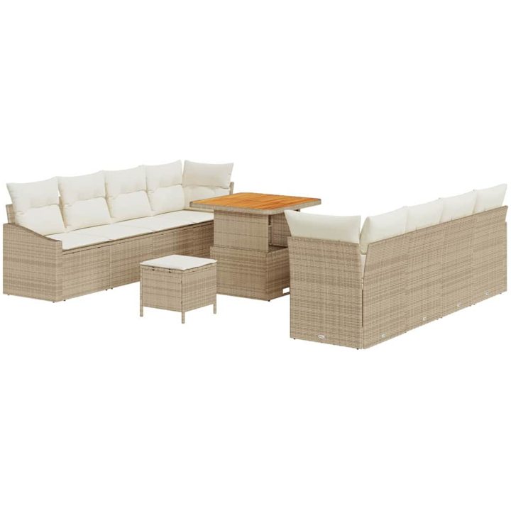 11-delat trädgårdssoffset med kuddar Beige Poly Rattan Akacia vidaXL Större – bild 2