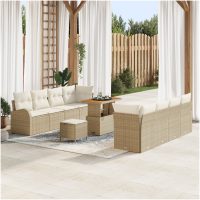 11-delat trädgårdsssofa set med kuddar beige polyrotting akacia vidaXL